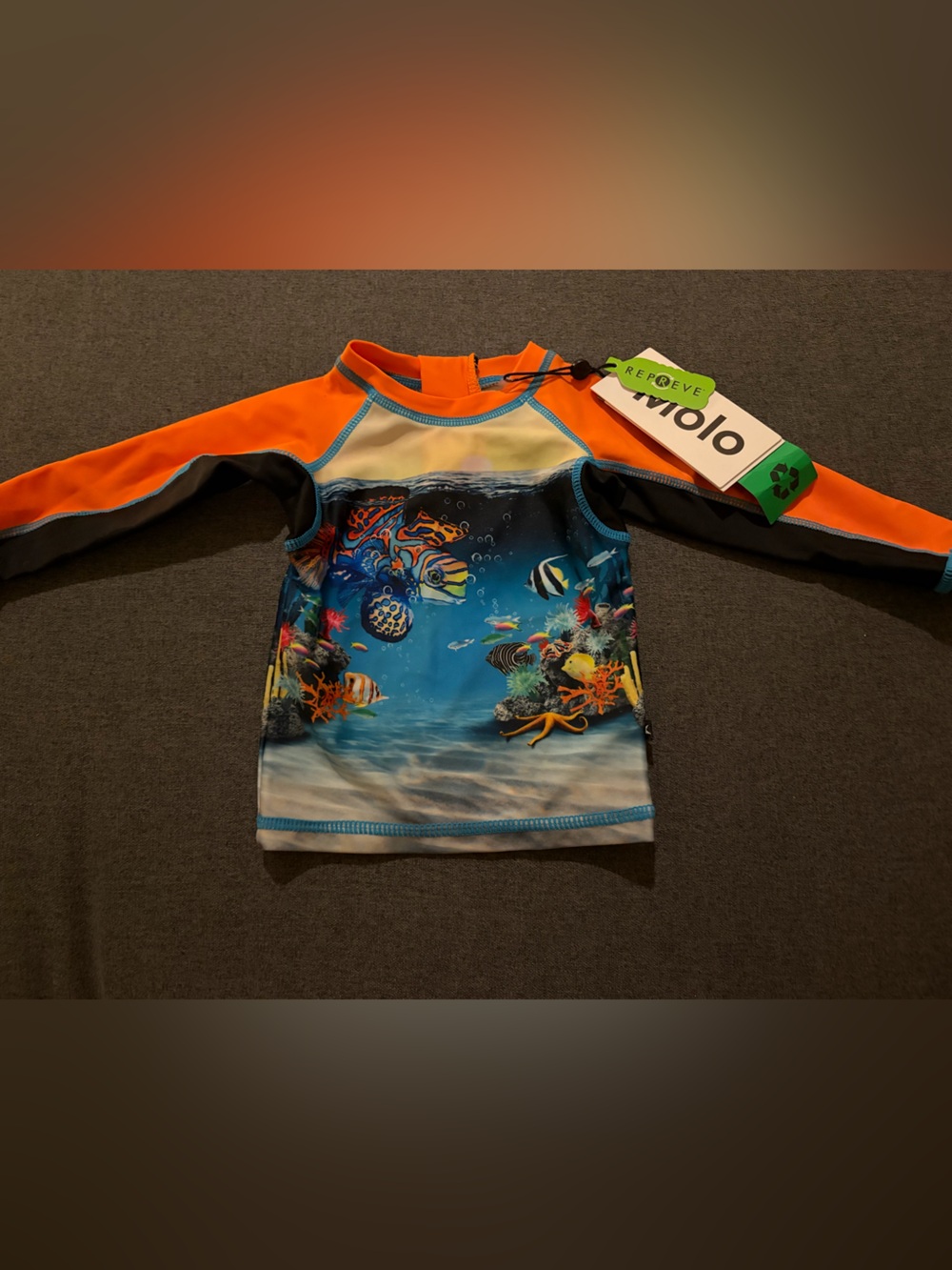 Molo Orange & Blue Underwater Reef Kids Long Sleeve Rashguard
